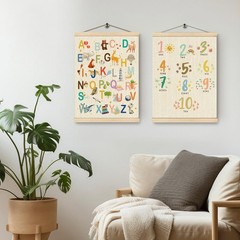 Animal Wooden Alphabet Poster, Cute Sign Number Poster Hanger Frame 12.5×17 I…