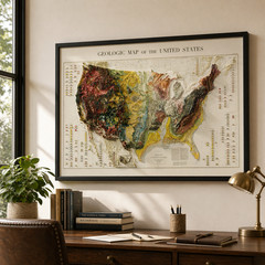 USA Geological Map Wall Art – Vintage 2D Topographic Poster Print Decor