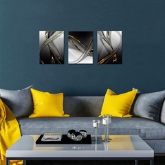 3 Piece Canvas Print Gold Modern Abstract Wall Art Decor Black and White Artw…