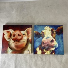 Set Of 2 Canvas Farm Animals Cute Cow And Pig 2016 Sign of The Times 10 X 10 X 1