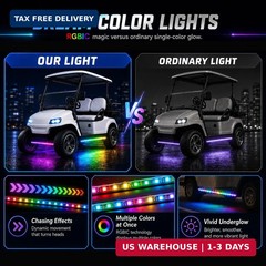 Roykaw Golf Cart LED Strip Lights, Underbody Neon Lighting Kit, Waterproof Led L