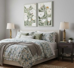 2 Pcs Boho Wildflowers Canvas Wall Art Green Bohemia Abstract Floral Botanica…