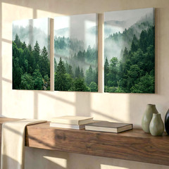 3 Pieces Serene Misty Forest Lush Greenery Green Large Wall Art for Set Of 3
