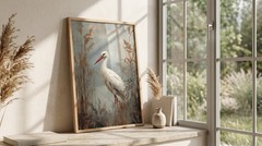 White Egret In Reeds Poster Wildlife Oil Paint Art Rustic Country Home Decor