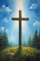 Christian Cross Light Rays Forest 4×6 Photo Print Religious Wall Art Decor