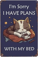 Tin Metal Sign Cat Poster Plans With My Cat Vintage Bathroom Wall Art 8X12