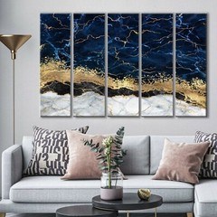 Blue Gold Marble Canvas , Luxury Wall Art, Abstract Wall Decor, Navy Blue Canvas