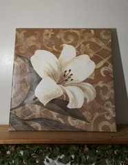 Floral Canvas Wall Art Print White Lily Flower Brown Tan Home Decor Painting