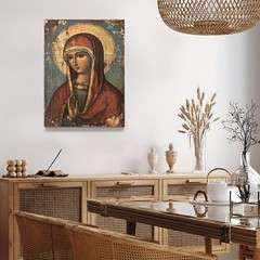 Canvas Art Framed Antique Orthodox Virgin Mary Prayer Religious Icon Decor