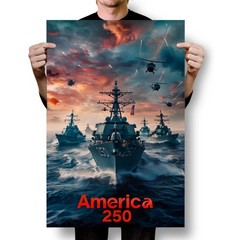 America 250 Celebrate – USA Navy Warship Inspired Graphic – POSTER 20″x30″