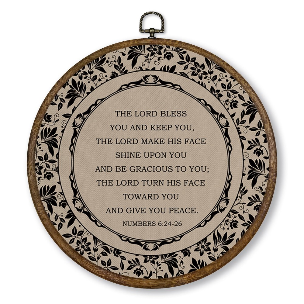 Vintage Flower Christian Numbers 6:24-26 Wall Art Decor, Bible Verse Round Wo…