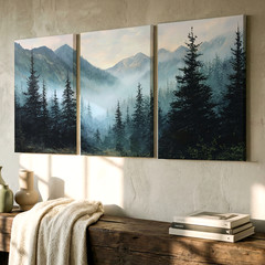 3 Pieces Misty Mountain Forest Large Wall Art Set for Living Room Set Of 3