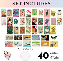 Eclectic Wall Art Prints – 40 Small Eclectic Wall Collage Kit For Teen Girls Bed