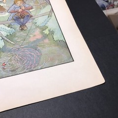 Vtg Tommy Titmouse Boy Fishing Bridge 1910s Mother Goose Print Wall Art 9×12″