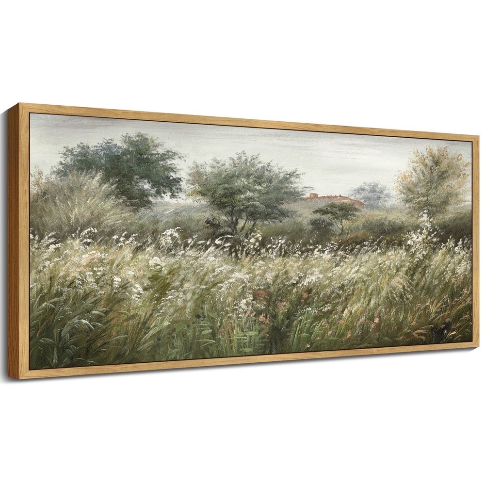 Large 20x40in Natural Framed Country Meadow Field Vintage Wall Art Prints