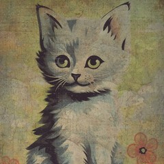 Vintage CAT BOTANICAL Wall Art, Retro Kitten Flower Decor, Cute Cat Floral Print
