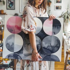 Geometric Watercolor Canvassoft Gradient Circles In Pink, Gray, & Black Wall Art