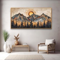 Wood Framed Abstract Wall Art For Living Room Large Canvas Wall Decor For Off…