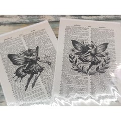 Fairy Dictionary Art Prints Vintage Upcycled Book Page Decor Whimsical Set of 2
