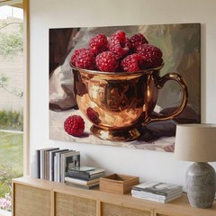 Copper Cup With Raspberries Canvasclassical Still-Life Art Wall Art