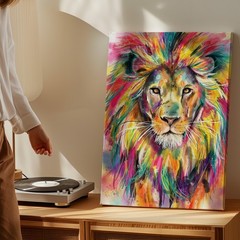Colorful Lion Face Abstract Canvas Wall Art Vibrant Animal Print Home Decor
