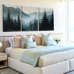 3 Pieces Misty Mountain Forest Large Wall Art Set for Living Room Set Of 3