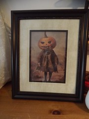 SPOOKY PUMPKIN HEAD GIRL framed wall art HaLLoWeeN 20.25″Wx24.5″ matted /framed
