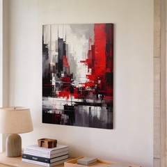 Wall Art Abstract Cityscape Canvas Dynamic Fragmented Skyline In Red & Black