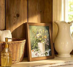 Vintage Gold Framed Bathroom Canvas Wall Art,Roll Floral Prints, Moody Green …