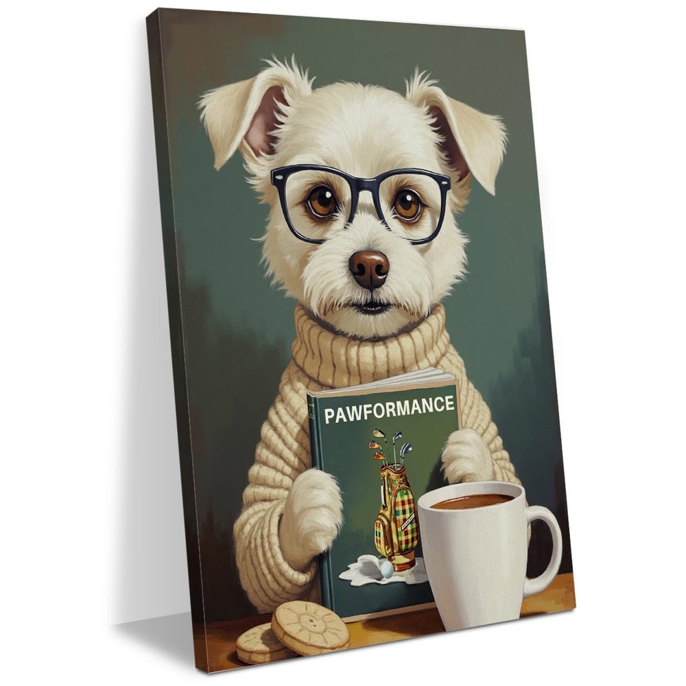 Cute Retro Animals Dog Book Lovers Gifts Bookish Gifts Wall Decor Canvas Wall…