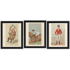 Set of 3 Vintage Horse Racing Prints Spy Leslie Ward Framed Poster 8×10 Gift