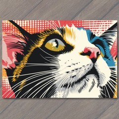 Art Print Cat Pop Art Halftone Cartoon Bright Colorful Fun Cute Colors Happy