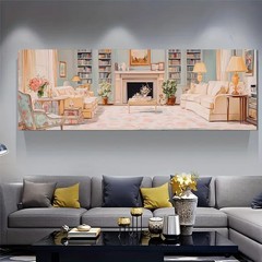 Panoramic Elegant Living Room Gouach Painting Canvas Wall Art Home Décor Picture