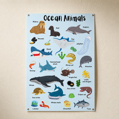 Ocean Animals Kids Learning Chart Poster, Sea Life Wall Decor | Multiple Sizes
