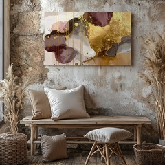 Golden Rain Canvasabstract Art With Metallic Gold And Smoky Gray Tones Wall Art