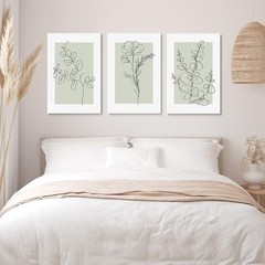 Boho Sage Green Neutral Botanical Wall Art Set of 3,Farmhouse Plant Wall Deco…