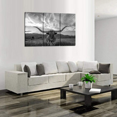Large Texas Longhorn Canvas Art Set – 3 Piece Wall Decor 16×32 Inch