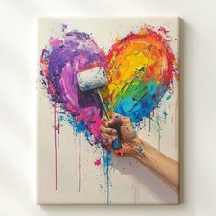 Creative Love Canvasabstract Multicolored Heart With Paint Roller Wall Art