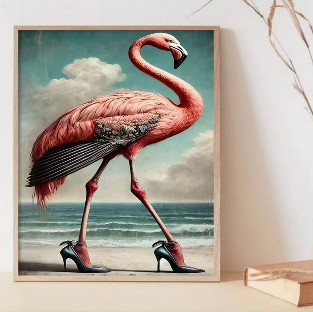 Canvas Wall Art FLAMINGO IN HIGH HEELS Whimsical Unframed 12 x 16 855