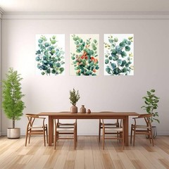 3pcs Set Green & Mint Eucalyptus Leaf Wall Art Canvas Unframed/Framed