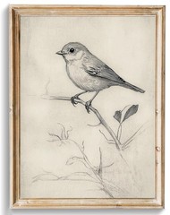 Vintage Bird Sketch Wall Art Prints Farmhouse Decor Sparrow on a Branch Sketc…
