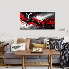 Black White and Red Abstract Print Picture Painting Large Canvas Wall Art for…