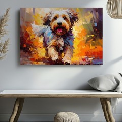 Canvas Wall Art a Vivid Impressionistic Painting of a Fluffy Long Haired Dog