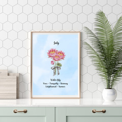 July Birth Flower Water Lily Blue Watercolor Wall Art Print Gift 8×10 UNFRAMED