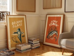 Retro Nature Art Print Set of 3, Lake House Cabin Wall Decor, Wilderness