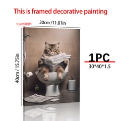 1PC Cat Reading Newspaper in Bathroom Decorative Painting Cool Cat Art Prints