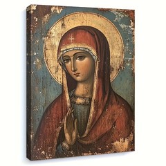 Canvas Art Framed Antique Orthodox Virgin Mary Prayer Religious Icon Decor