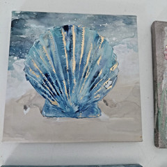 Lot of 4 Starfish Seahorse Turtle Clam Shell Canvas Print Ocean Nautical 8X8
