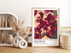 Dark Red Orchid Botanical Art Print Magenta Floral Poster Modern Home Wall Decor
