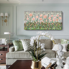 Large Pink Green Wildflower Canvas Art for Living Room – 48×24 Inches